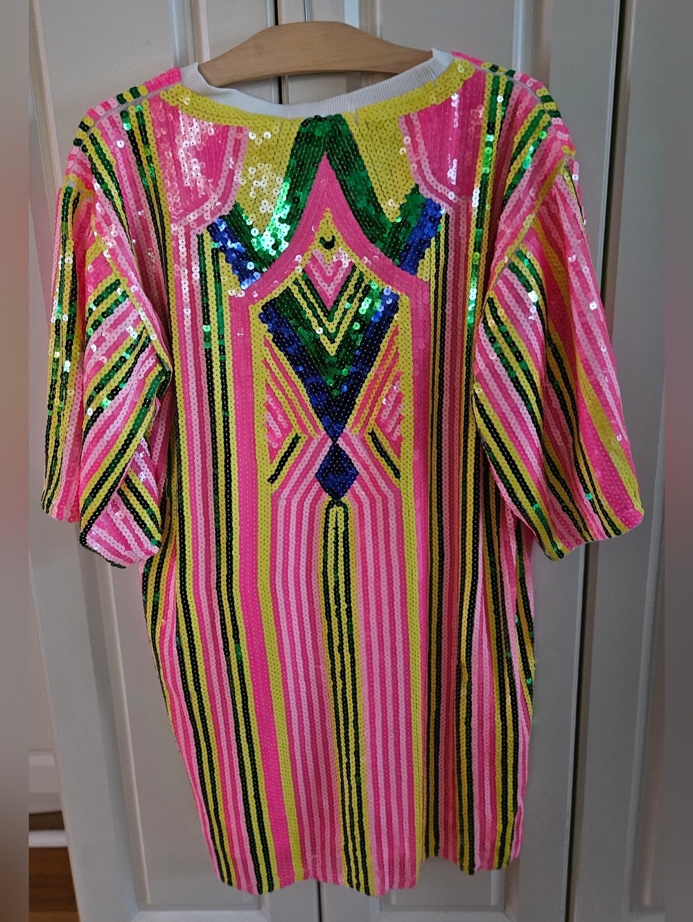 Vibrant Sequin Striped Tunic — Pink, Yellow & Green
